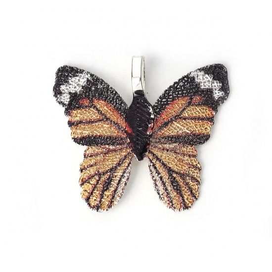 Picture of Brass Pendants Butterfly Animal Silver Plated Orange 31mm x28mm(1 2/8" x1 1/8") - 30mm x26mm(1 1/8" x1"), 2 PCs                                                                                                                                               