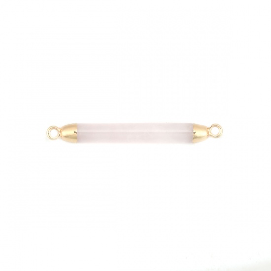 Picture of (Grade A) Rose Quartz ( Natural ) Connectors Cylinder Gold Plated Light Pink 4.5cm x 0.5cm, 1 Piece
