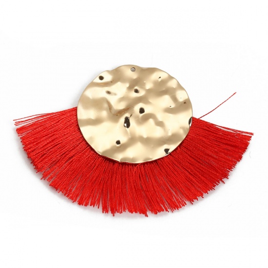 Picture of Polyester Tassel Pendants Round Gold Plated Ginger 73mm(2 7/8") x 52mm(2"), 3 PCs