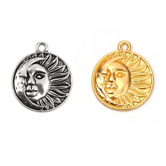 Bild von Boho Chic Charms auf Zinkbasis aus rundem Sonnen- und Mondgesicht
