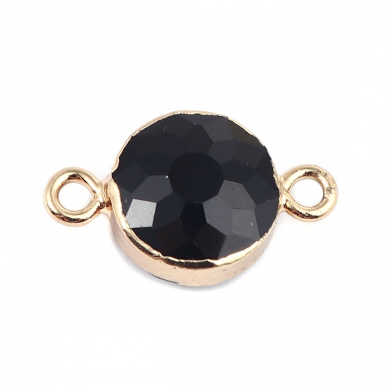Picture of Glass ( Natural ) Connectors Round Gold Plated Black Faceted 22mm x 14mm, 1 Piece