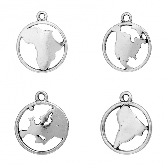 Picture of Zinc Based Alloy Travel Silhouette Map Africa Charms Round Hollow 