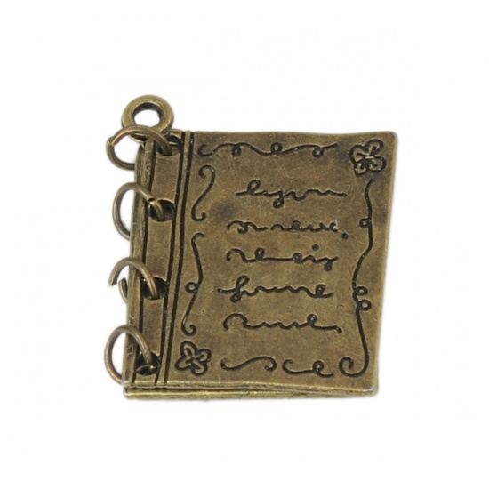 Picture of Zinc Based Alloy College Jewelry Charms Notebook Antique Bronze Can Open 28mm x 23mm, 2 PCs