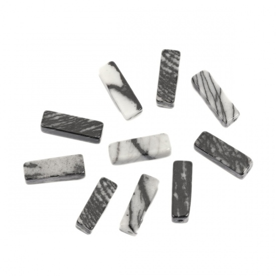 Picture of (Grade A) Agate ( Natural ) Beads Rectangle Gray Black About 13mm x 4mm, Hole: Approx 1.1mm, 10 PCs