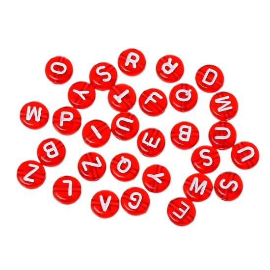 Picture of Acrylic Spacer Beads Flat Round At Random Alphabet/ Letter "A-Z" About