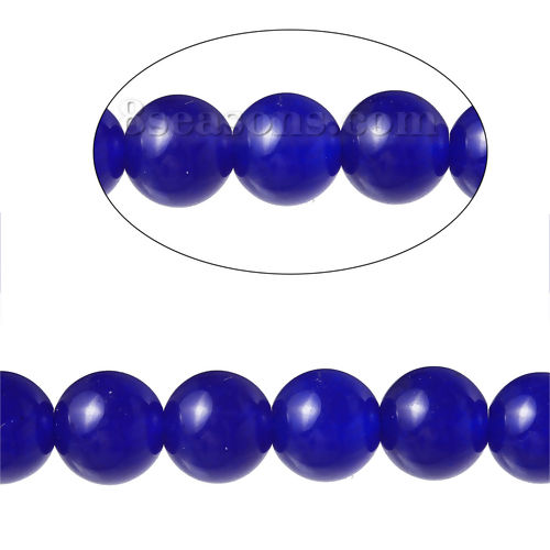 (グレードB) 瑪瑙 (天然/染め) ビーズ 円形 紺碧 約 6mm直径、穴：約 1.2mm、1 連 (約 64 個 /一連) の画像