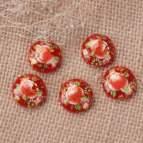 Picture of Resin Japan Painting Vintage Japanese Tensha Dome Seals Cabochon Round Rose Flower Pattern