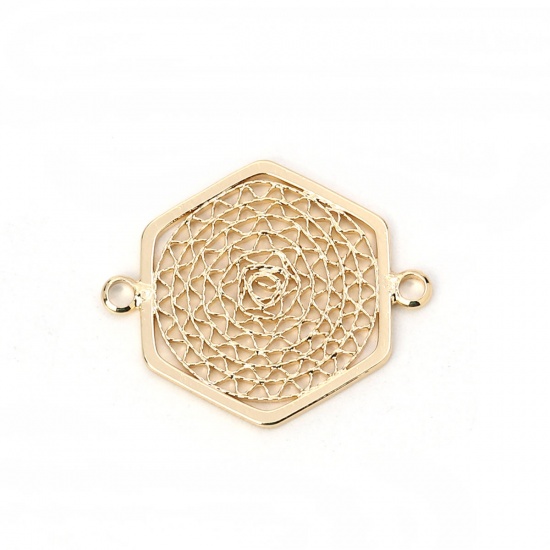 Picture of Brass Connectors Hexagon Gold Plated Flower 24mm(1") x 20mm( 6/8"), 2 PCs                                                                                                                                                                                     