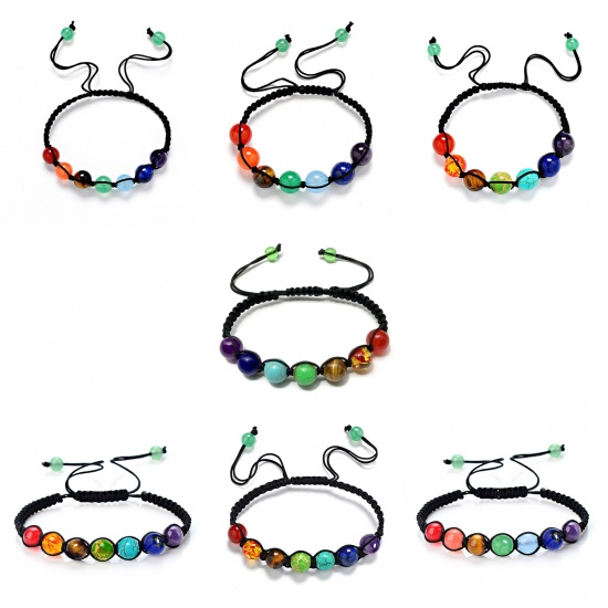 Image de Bracelets Raffinés Bracelets Délicats Bracelet de Perles en Gemme Yoga ( Naturel ) Multicolore Rond Réglable 26cm - 17cm Long, 1 Pièce