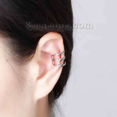 Picture of New Fashion Ear Cuffs Clip Wrap Earrings U-shaped Silver Tone Hollow 13mm( 4/8") x 12mm( 4/8"), 2 PCs