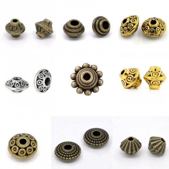Picture of Zinc Based Alloy Spacer Beads Bicone Flying Saucer Dot Carved About
