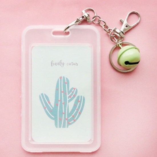 Picture of Plastic ID Card Badge Holders Pink & Green Bell Pattern 11cm x 6.8cm, 1 Piece