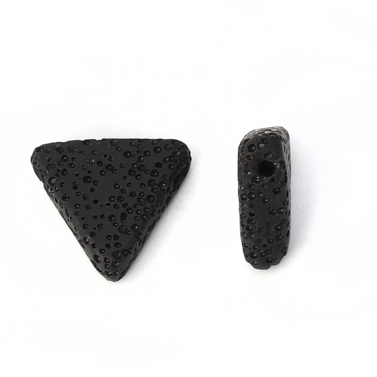 火山の石 （ 天然 ） ビーズ 三角形 黒 約 19mm x 17mm 、 穴: 約 1.5mm、 5 個 の画像