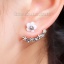 Picture of Acrylic Ear Jacket Stud Earrings Daisy Flower Silver Tone White Clear Rhinestone W/ Stoppers 8mm x8mm( 3/8" x 3/8") 19mm( 6/8") x 12mm( 4/8"), Post/ Wire Size: (21 gauge), 1 Pair