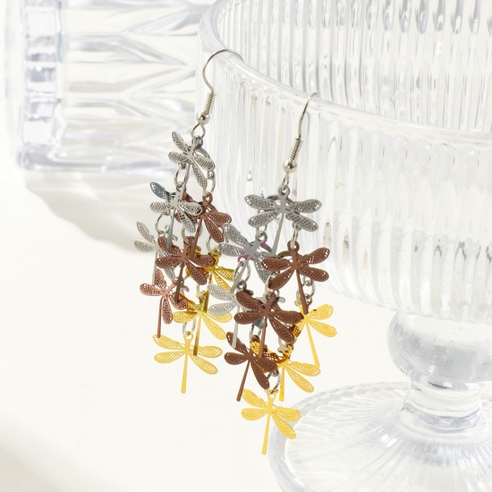 Picture of Brass Filigree Stamping Earrings Dragonfly Animal Hollow
