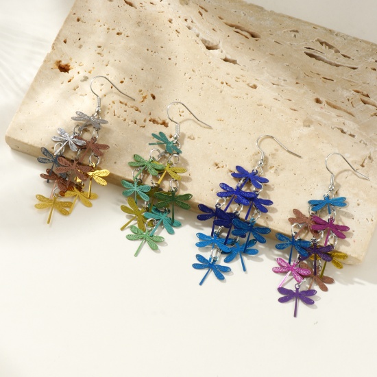 Picture of Brass Filigree Stamping Earrings Dragonfly Animal Hollow