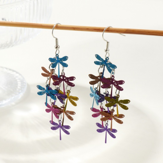 Picture of Brass Filigree Stamping Earrings Dragonfly Animal Hollow