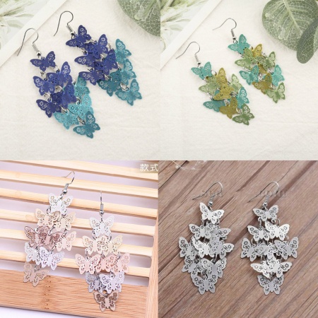 Brass Filigree Stamping Earrings Butterfly Enamel