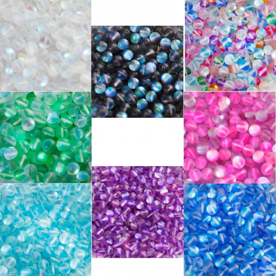 Picture of Glass Imitation Glitter Polaris Beads Round Light Blue Frosted About 8mm Dia, Hole: Approx 1.1mm, 10 PCs