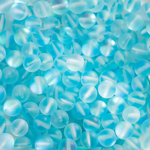 Immagine di Vetro Sciolto Imitazione Perle Polaris Glitter Tondo Blu Chiaro Smerigliato Circa 10mm Dia, Foro: Circa 1.1mm, 10 Pz