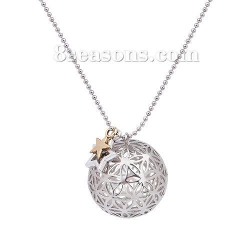 Picture of Copper Seed Of Life Necklace Ball Chain Silver Tone Green Tassel Hollow 53.0cm(20 7/8") long, 1 Piece