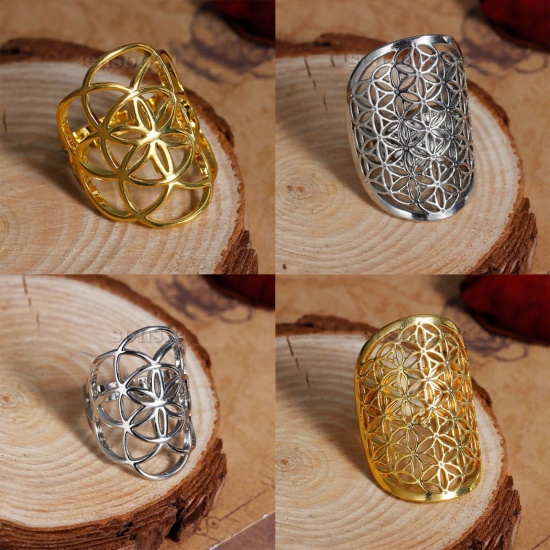Picture of New Fashion Brass Adjustable Seed Of Life Rings Hollow Carved                                                                                                                                                                                                 