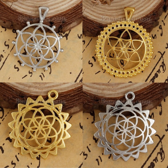 Picture of Zinc Based Alloy Flower Of Life Pendants Round Hollow 