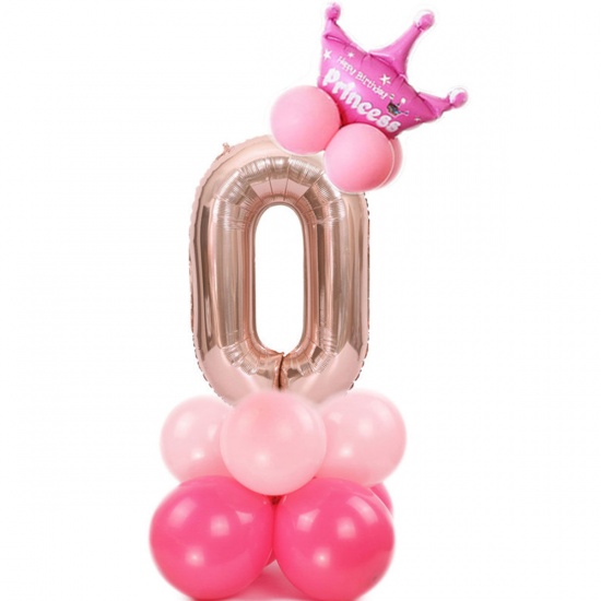 Изображение Алюминиевая фольга Воздушный шар Синий+ розовый Цифры Корона Сообщение " 9 " 81.3см , 1 Комплект ( 15 ШТ/Комплект)