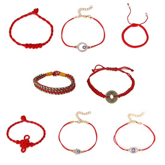 Picture of Polyester & Jade Kabbalah String Braided Friendship Bracelets Infinity Symbol  
