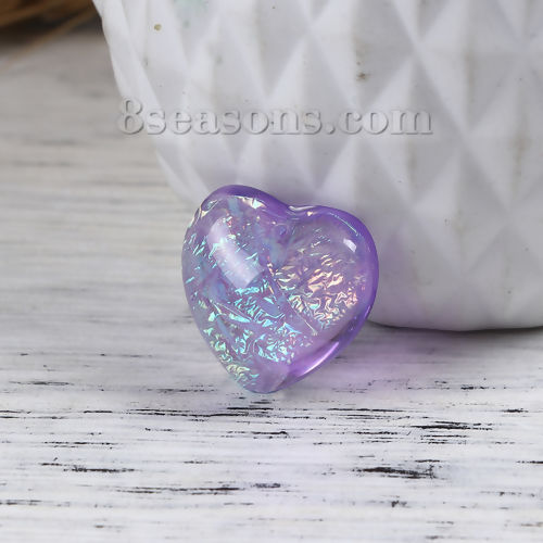 Picture of Resin AB Rainbow Color Aurora Borealis Charms (Half Drilled) Heart Blue 18mm( 6/8") x 18mm( 6/8"), 10 PCs