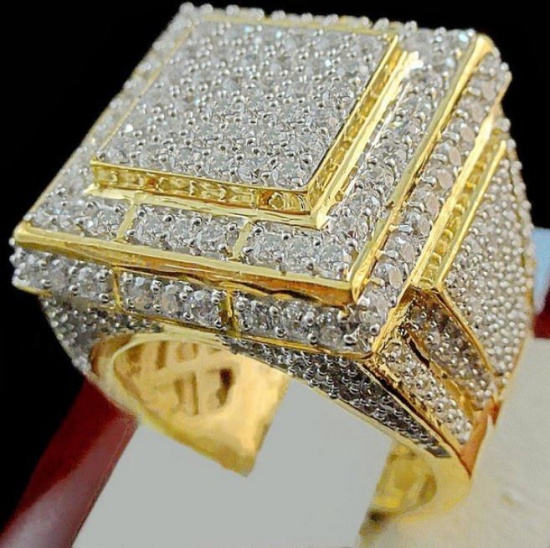 Picture of Men's Rings Gold Plated Square Pave Clear Rhinestone 17.3mm( 5/8")(US Size 7), 1 Piece
