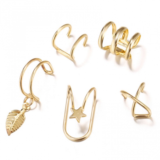 Picture of Ear Cuffs Clip Wrap Earrings Silver Tone U-shaped Pentagram Star 28mm x 5mm - 10mm x 8mm, 1 Set ( 5 PCs/Set)