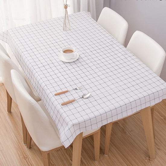 Picture of PVC Tablecloth Table Cover Light Coffee Rectangle Grid Checker 180cm x 137cm, 1 PCs