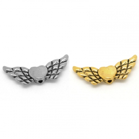 Zinc Based Alloy Spacer Beads Heart Angel Wing Antique Silver Color About 22mm x 9mm, Hole:Approx 1mm, 50 PCs