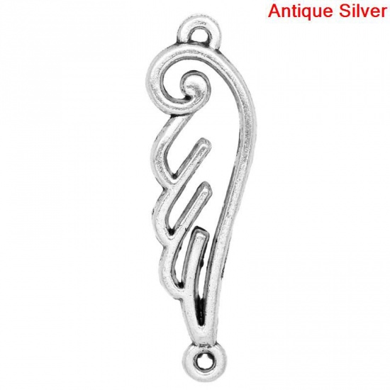 Picture of Zinc Based Alloy Connectors Findings Angel Wing Antique Silver 33mm(1 2/8") x 10mm( 3/8"), 50 PCs