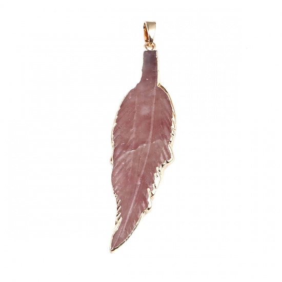 Image de (Classement B) Pendentifs en Pierre ( Naturel ) Feuille Doré Rouge 8.1cm x 2.1cm, 1 Pièce