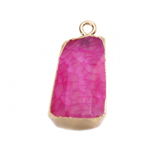 Picture of (Grade A) Agate ( Natural ) Pendants Irregular Gold Plated Fuchsia 31mm x 16mm, 1 Piece