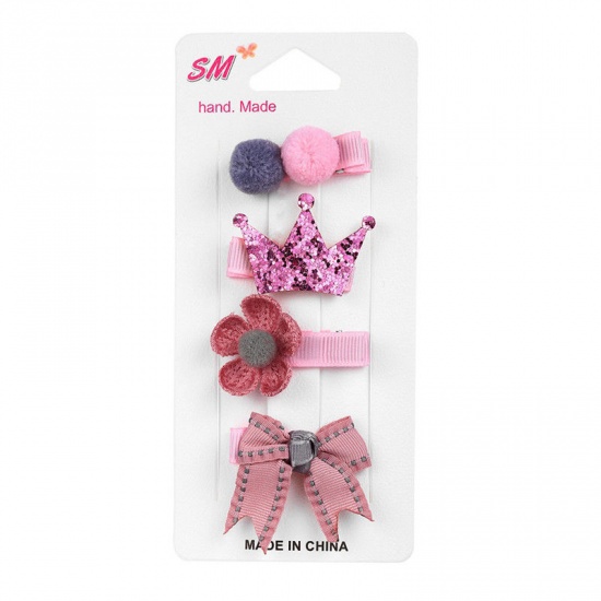 Picture of Zinc Based Alloy Hair Clips Cherry Fruit Multicolor Rabbit 4cm - 3.5cm, ( 4PCs/Set) 1 Set
