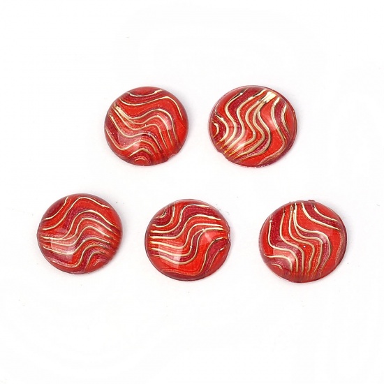 Picture of Acrylic Dome Seals Cabochon Round Coffee Stripe Pattern 10mm( 3/8") Dia, 200 PCs