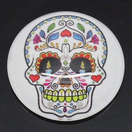 Picture of Glass Day Of The Dead Dome Seals Cabochons Round Flatback Sugar Skull Pattern