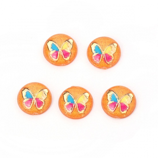 Picture of Acrylic Dome Seals Cabochon Round Red Butterfly Pattern 10mm( 3/8") Dia, 200 PCs