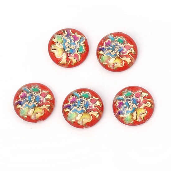 Picture of Acrylic Dome Seals Cabochon Round Pink Flower Pattern 10mm( 3/8") Dia, 200 PCs