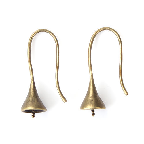 Bild von Messing Ohrring Ohrhaken Ohrringe Rund Bronzefarbe (für 8mm Perlen) 27mm x 14mm, Drahtstärke: (19 gauge) , 10 Stück                                                                                                                                           