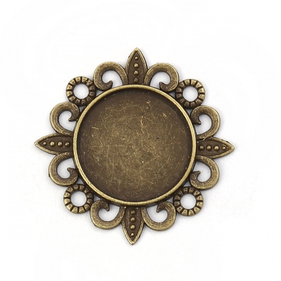 Picture of Zinc Based Alloy Cabochon Frame Settings Flower Antique Silver Cabochon Settings (Fits 18mm Dia.) 32mm(1 2/8") x 32mm(1 2/8"), 30 PCs