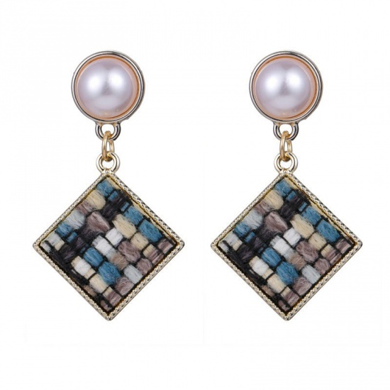 Image de Boucles d'Oreilles Mosaïque Bleu Etoile Imitation Perles 4cm x 2.5cm, 1 Paire