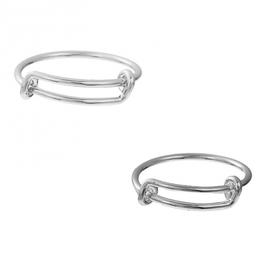 Imagen de Latón Expandible Anillos Doble Bar Ronda Argentado 15.9mm( 5/8")(US size 5.25), 2 Unidades