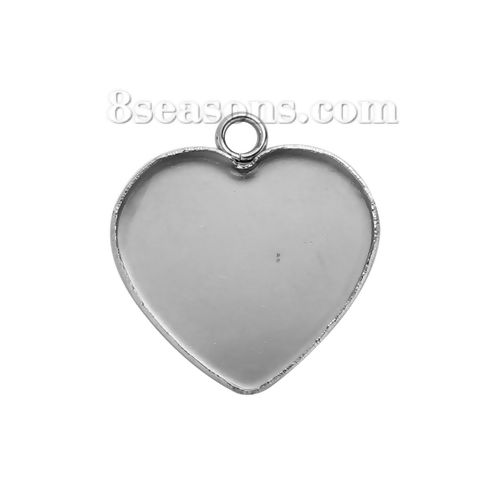 Picture of 304 Stainless Steel Charms Heart Silver Tone Cabochon Settings (Fits 19mmx17mm) 22mm( 7/8") x 20mm( 6/8"), 10 PCs