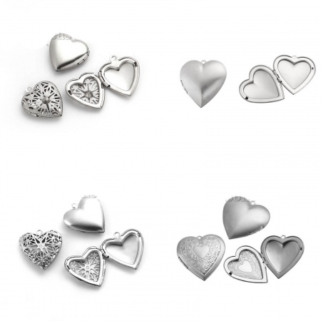 Stainless Steel Picture Photo Locket Frame Pendants Heart Cabochon Settings Can Open