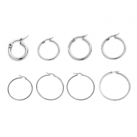 Imagen de 304 Acero Inoxidable Pendientes Círculos Ronda Tono de Plata 21mm x 14mm, Post/ Wire Size: (21 gauge), 10 Unidades