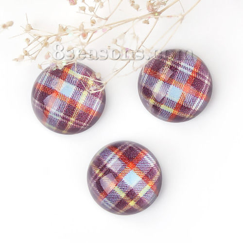 Picture of Resin Dome Seals Cabochon Round Multicolor Grid Checker Pattern Transparent 16mm( 5/8") Dia, 30 PCs